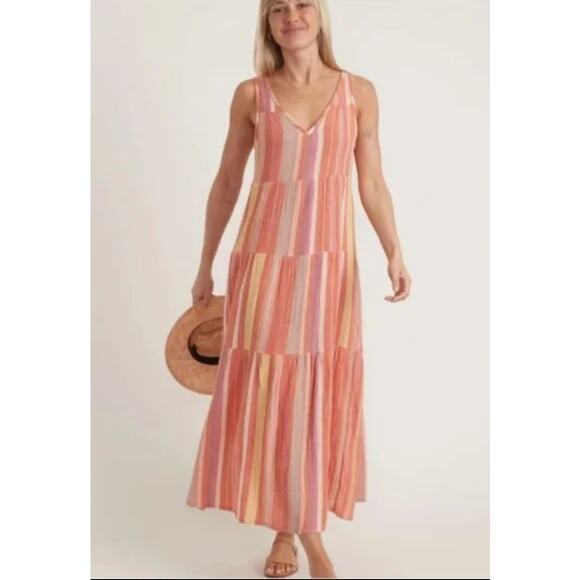 Marine Layer Dresses & Skirts - MARINE LAYER‎ Corinne Tiered Chambray Cotton Maxi Dress Colorful Coastal Sz S